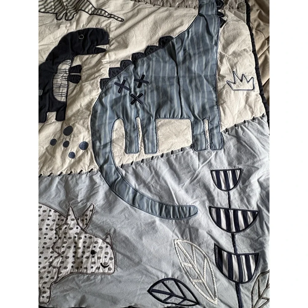 Lambs & Ivy Dinosaur Nursery Crib Comforter Baby Dino Blue & Gray Blanket